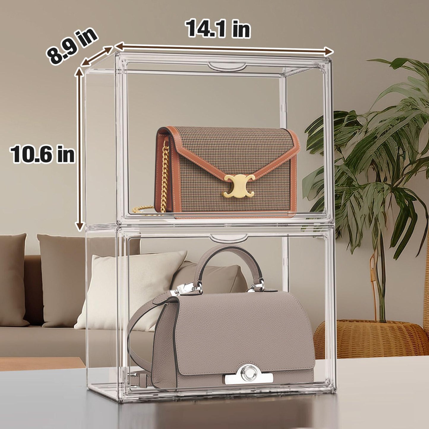 4 Oversized Acrylic Closet Purse Organizers With Lids Transparent Stackable Handbag Display And Shoe Box Storage