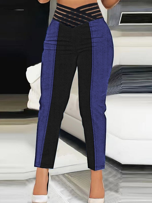 Ladies' Fashionable Casual Wear Woven Ribbon Hollow High Waisted Pencil Pants Solid Color Cropped Pants