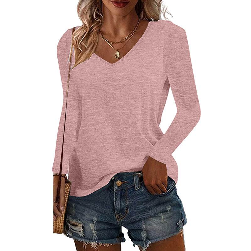 Womens Long Sleeve Shirts Fall Tops Basic Tshirts Loose Fit V Neck 3 Packs