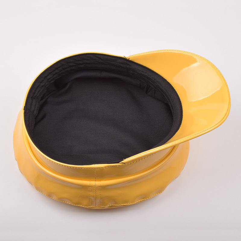 Solid Color Patent Leather Flat Top Navy Hat