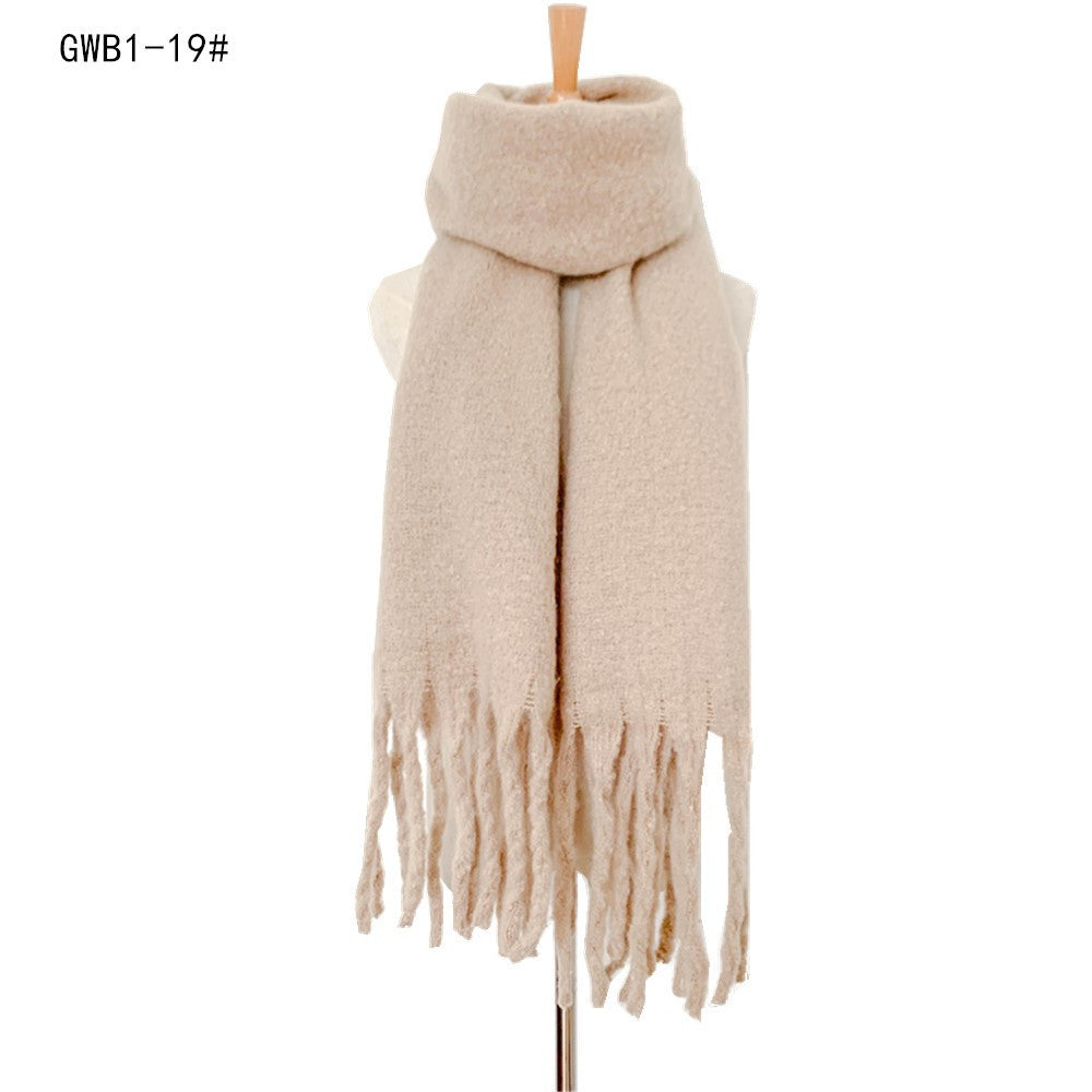 New Style Thick Fringed Circle Sand Solid Color Scarf For Ladies