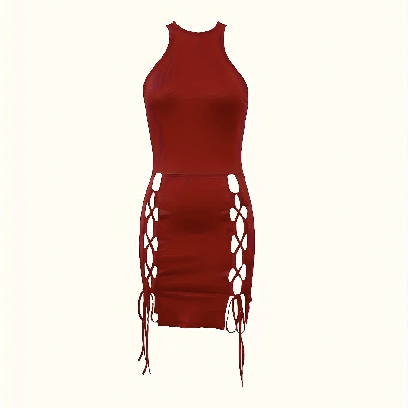 Ladies' Fashionable Solid Color Lace Up Sleeveless Hollow Out Dress