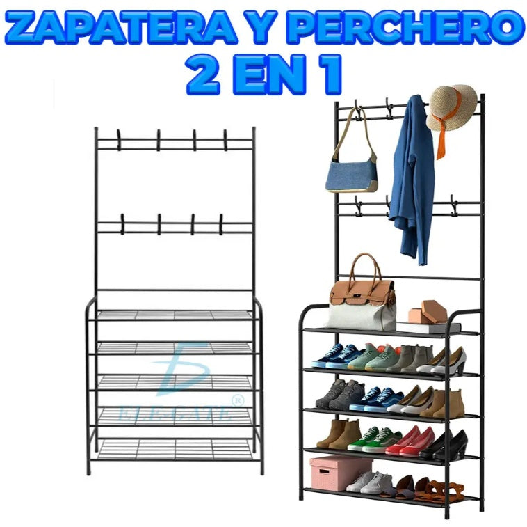 5 Tier Organizer With Double Bar Hangers For Shoes And Clothes