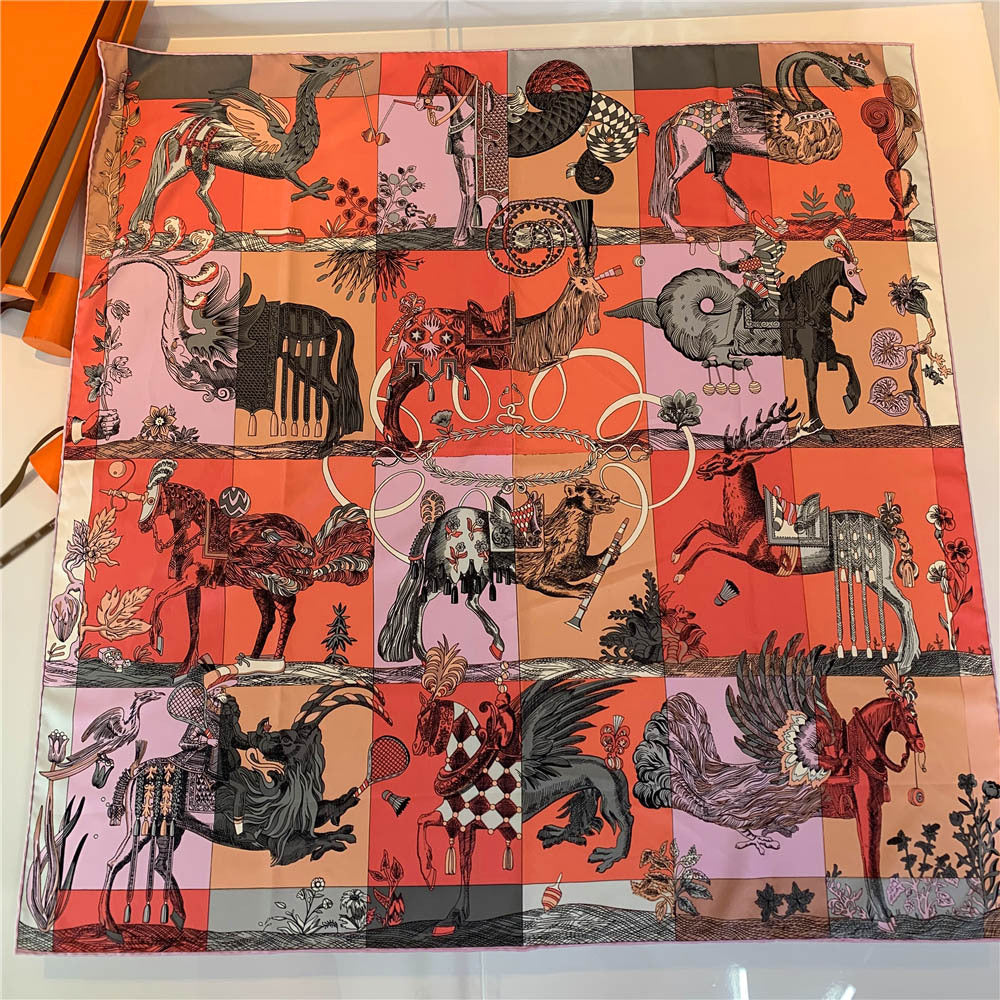 Handmade Hemming Twill Silk Printed Shawl