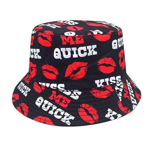 Fashion Letter Lip Pattern Printing Bucket Hat