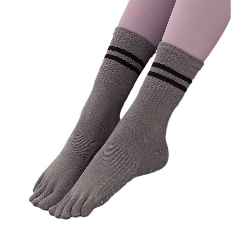 Yoga Socks Non-slip Professional Women's Toe Socks Sports Running Fitness Skipping Rope Pressure Mid-calf Pilates Socks