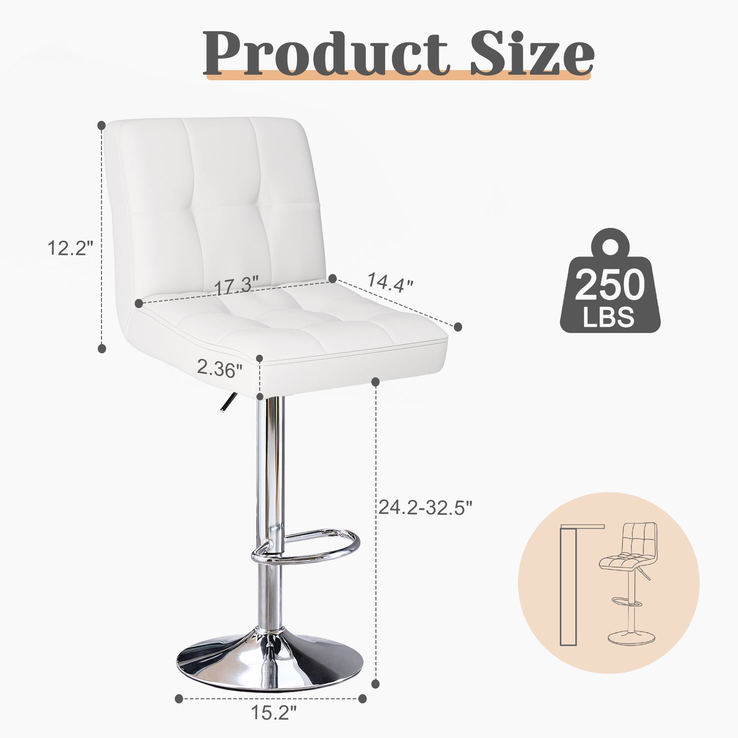 Square Cushion Bar Stool With Backrest