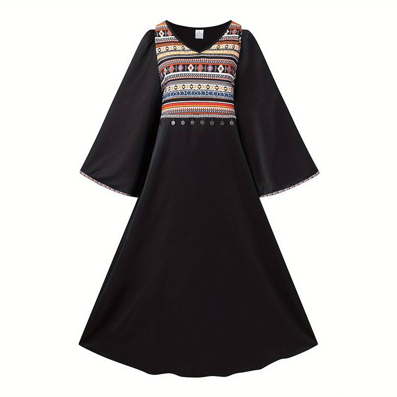 Women's Plus Size Casual Summer Boho Print Dress V Neck Loose Fit Long Maxi Beach Dresses