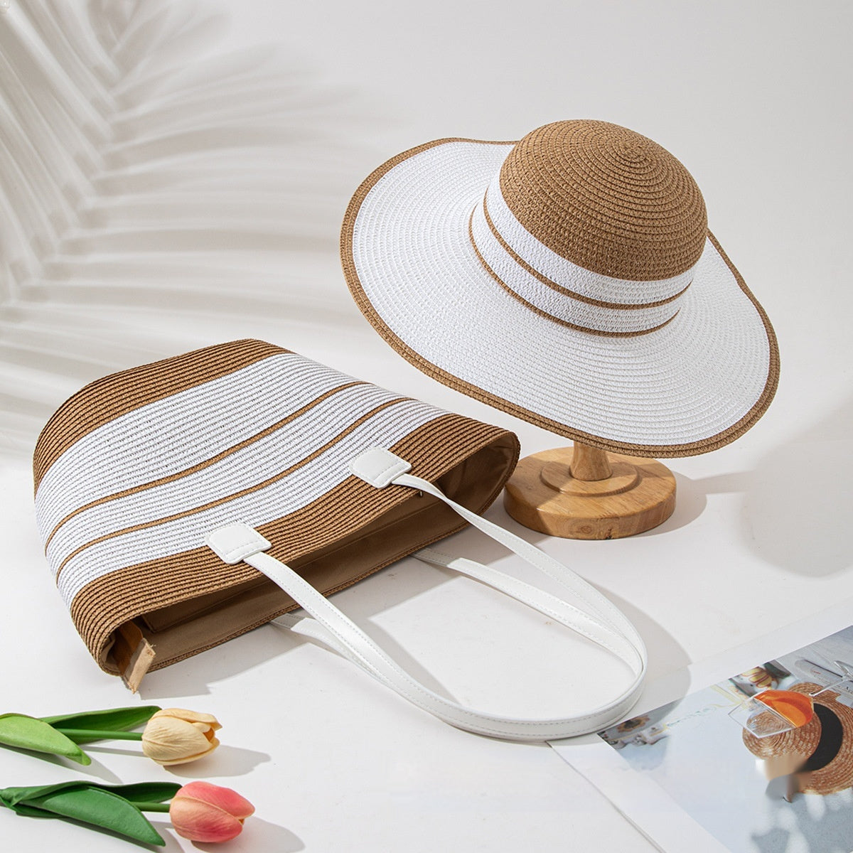 Straw Hat Bag Two-piece Set Sunshade Seaside Vacation
