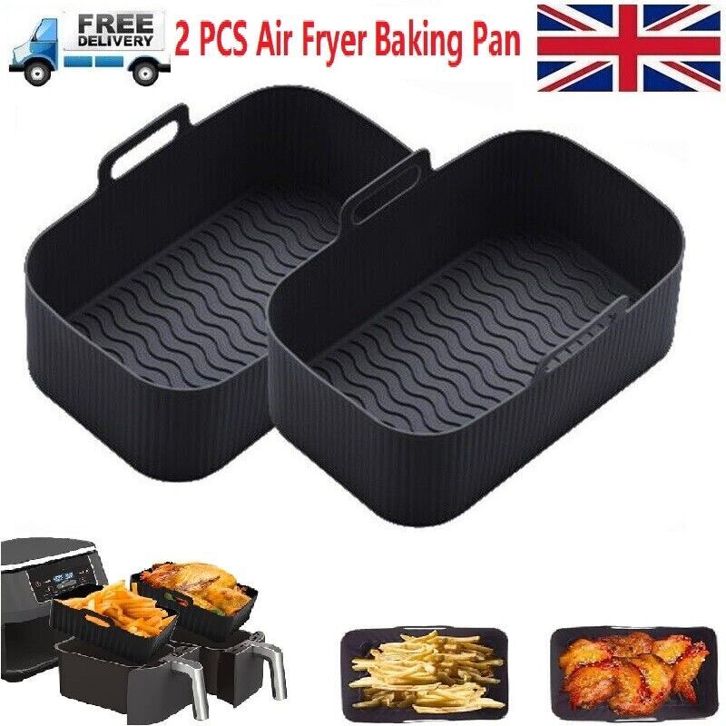 2 PCS Air Fryer Silica Gel Baking Pan Dual Basket Liner Handle Baking Oven New