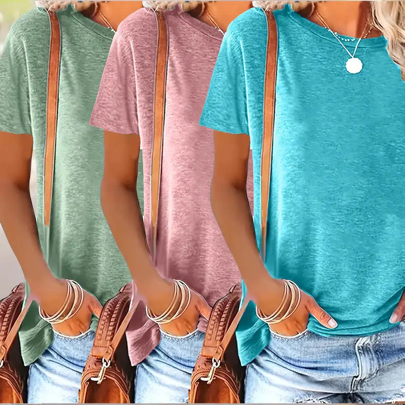 3 Pack Womens Tops Basic Summer Short Sleeve T Shirts Casual Loose Fit Tops 2025 Trendy Clothes