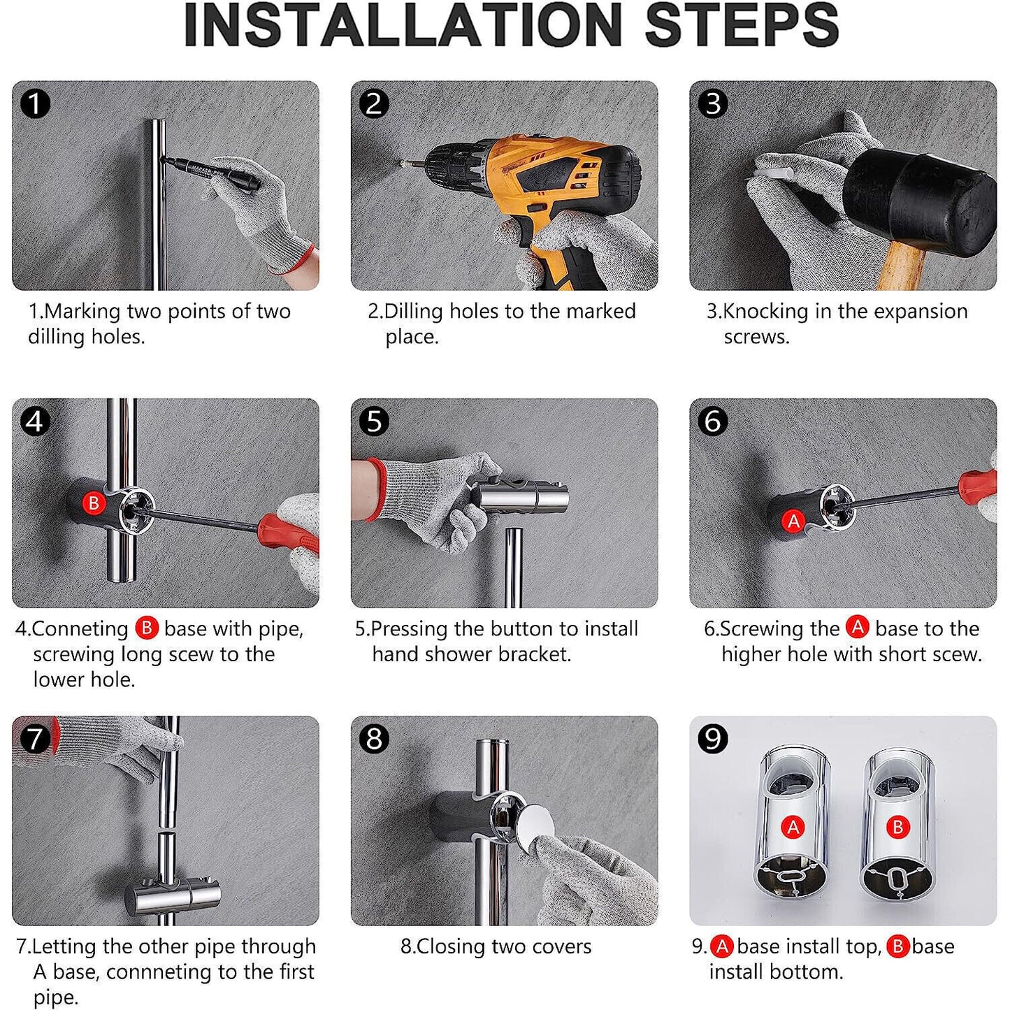 Shower Riser Rail Kit Slider Adjustable Chrome Head Holder Bracket Bathroom Set