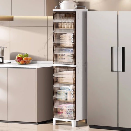 Narrow Slit Folding Storage Cabinet Plastic Magnetic Door Storage Cabinet Storage Cabinet Suitable For Bathroom, Toilet, Living Room, Bedroom Storage