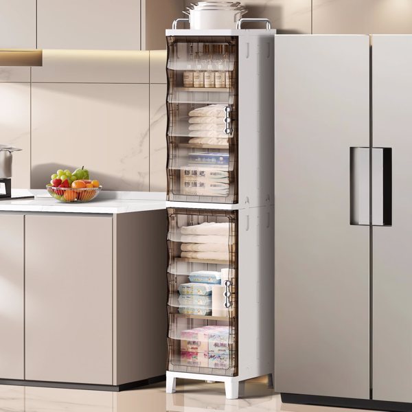 Narrow Slit Folding Storage Cabinet Plastic Magnetic Door Storage Cabinet Storage Cabinet Suitable For Bathroom, Toilet, Living Room, Bedroom Storage