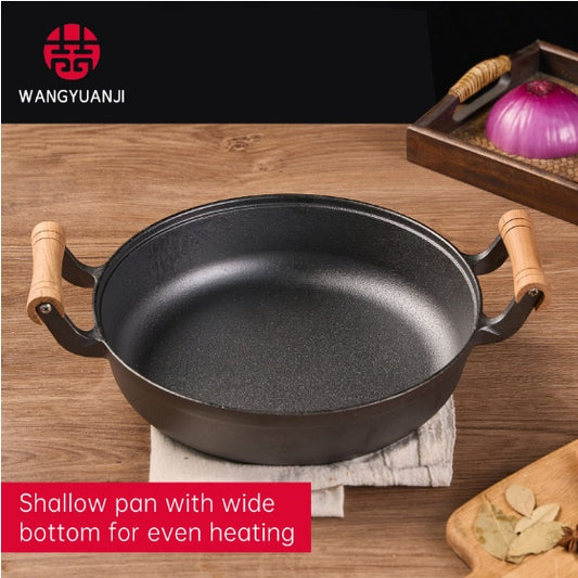 WANGYUANJI 11.8Pancake Griddle With Wooden Handle, Cast Iron Skillet, Uncoated Pan For Home, Thickened Non-Stick Skillet, Multi-Purpose Skillet With Wire Balls