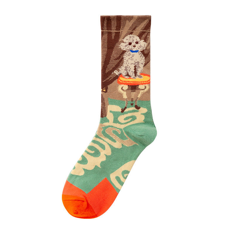 Retro Trendy Autumn And Winter Abstract Art Socks Europe And America Creative Combed Cotton
