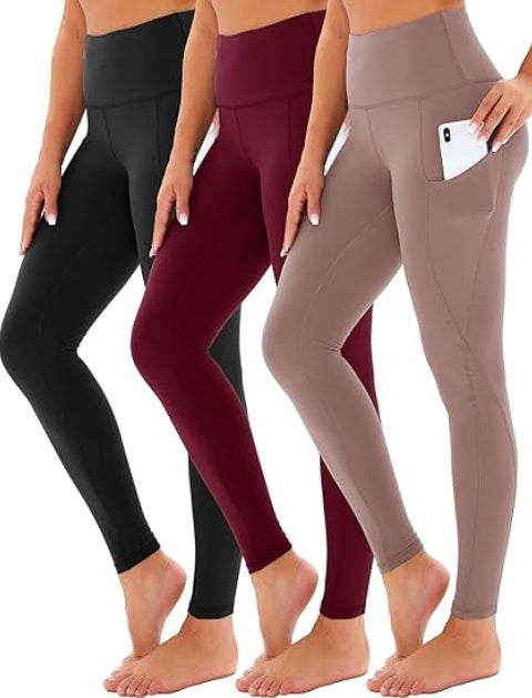 Yoga Pants - Cropped High-waisted Diagonal Pockets 3 Polyester Double Grinding Black, Polyester Double Grinding Burgundy, Polyester Double Grinding Numbing Skin
