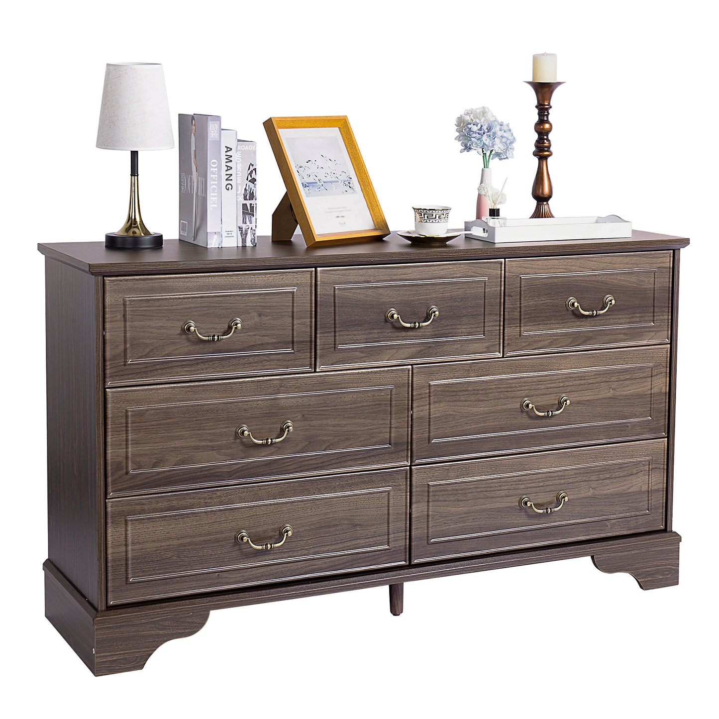 Brown P2 MDF 137x40x80CM 3-layer 7-drawer Chest Of Drawers 1pcs