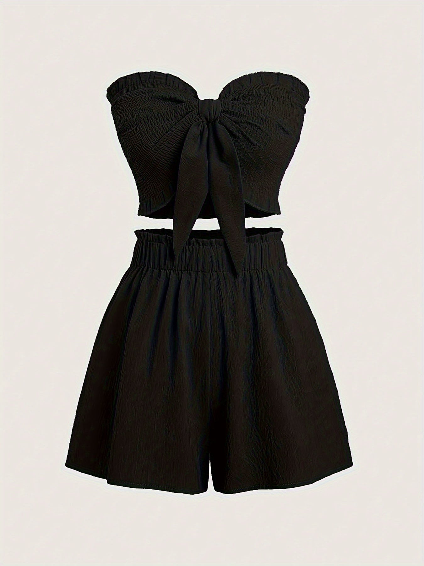 Ladies' Summer Elegant Resort Party Sleeveless Two-Piece Set Sexy Slim-Fit Stretch Wrap Top With Matching Shorts