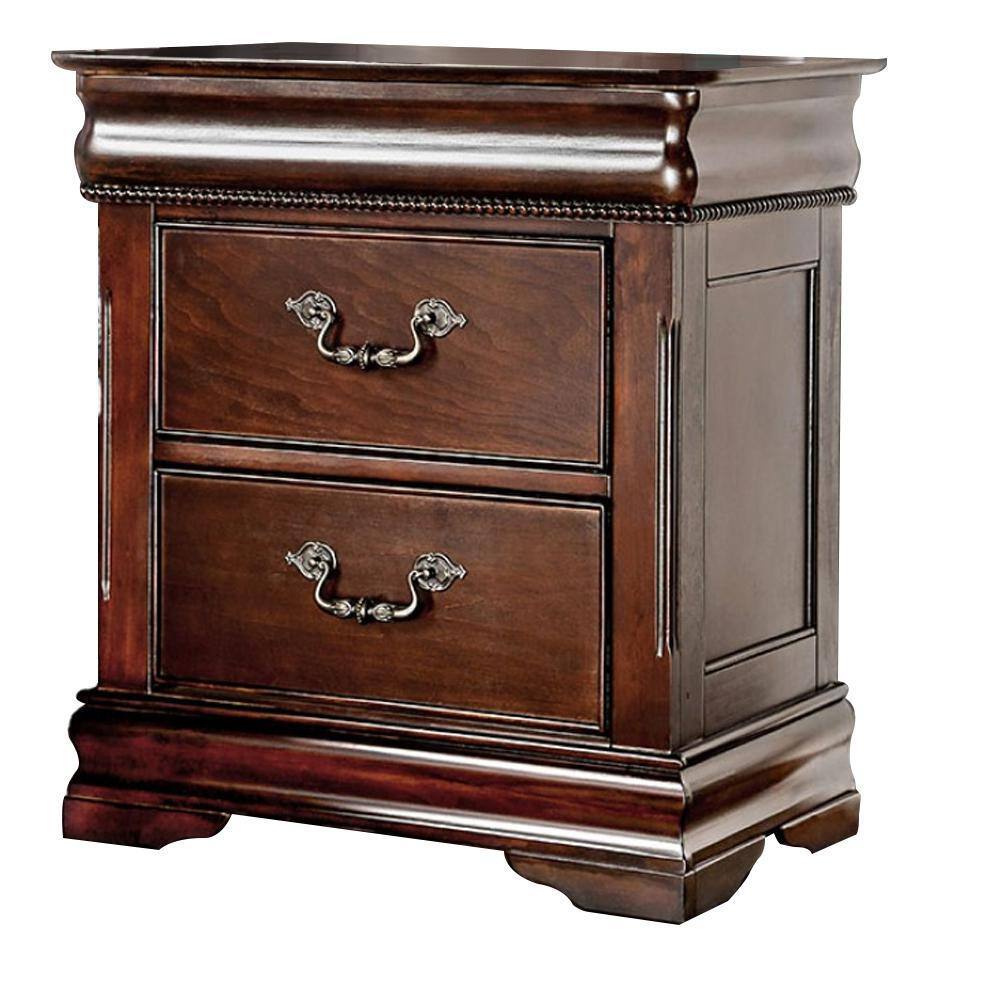 Traditional Style Cherry 1pc Nightstand Only Solid Wood 2-Drawers Hidden Top Drawer Intricate Accents Bedside Table Bedroom