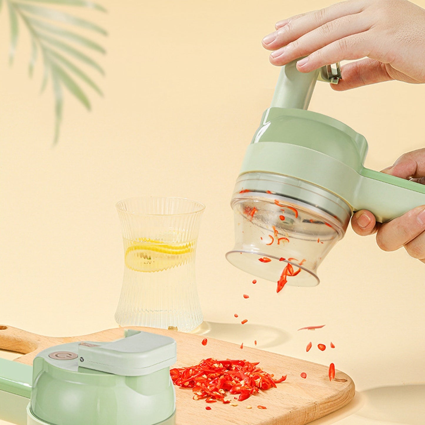 1 Set 4 In 1 Handheld Electric Vegetable Cutter Mini Food Fruit Chopper Grinder Slicer Dicer Garlic Meat Ginger Mud Masher Rechargeable Food Processor