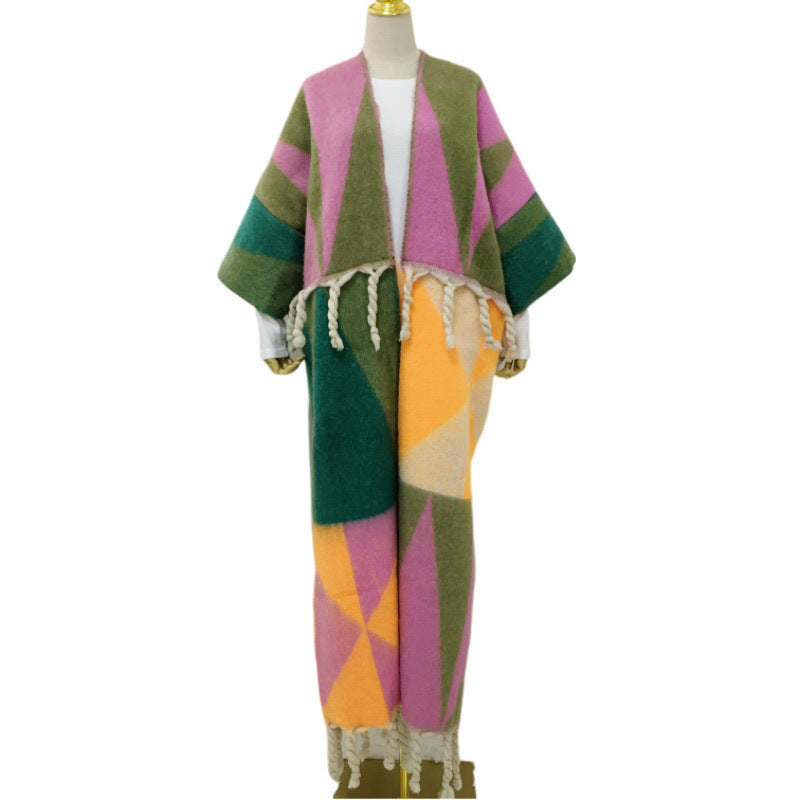RETRO Geometric Double-sided Color Matching Robe For Women