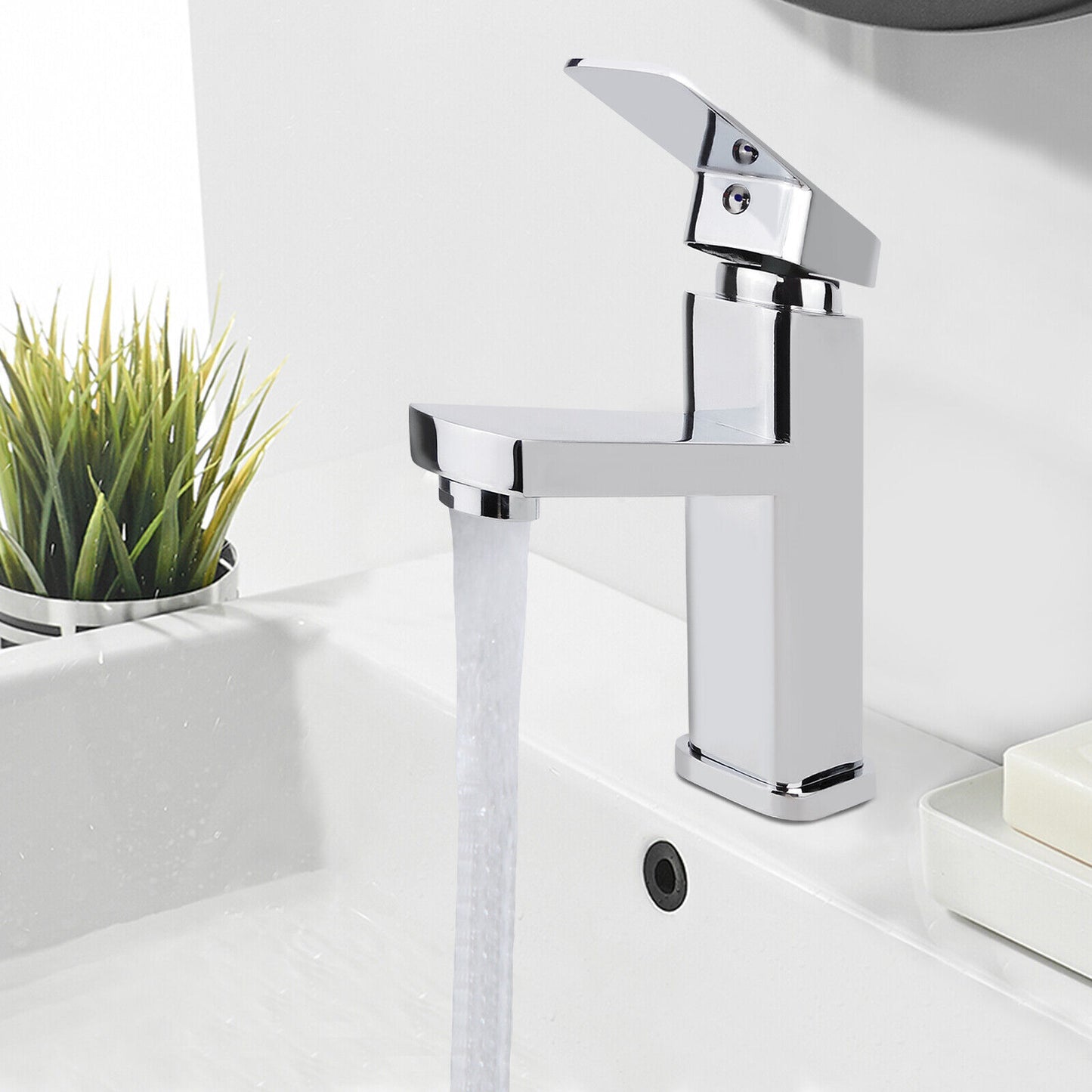 New Modern Waterfall Bathroom Tap Basin Sink Mono Mixer Chrome Cloakroom  Waste