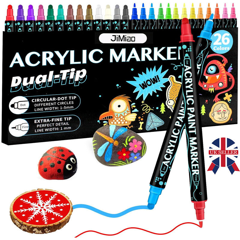 26 Colors Dual Tip Paint Pens Acrylic Paint Markers Set DIY Crafts Making Art
