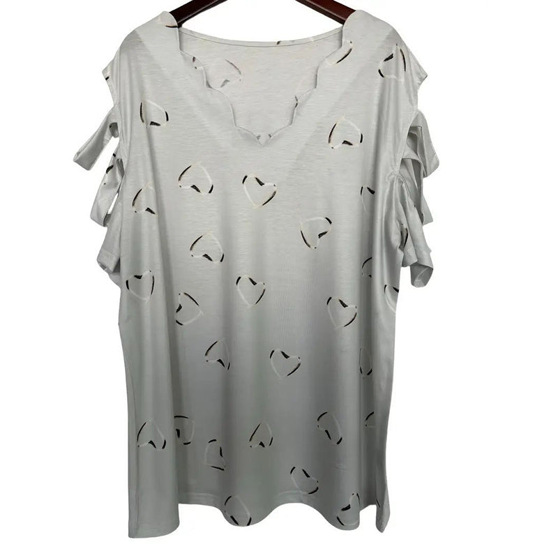 Women Cold Shoulder Tops Casual Loose Hollow Out Short Sleeve T Shirt Sexy V Neck Tops Blouses