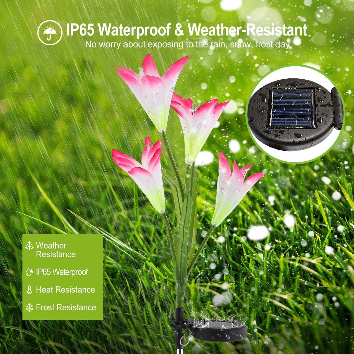 2Pcs Solar Pathway Lights Outdoor Lily Flower 7-Color Changing IP65 Waterproof For Garden Patio Yard Walkway