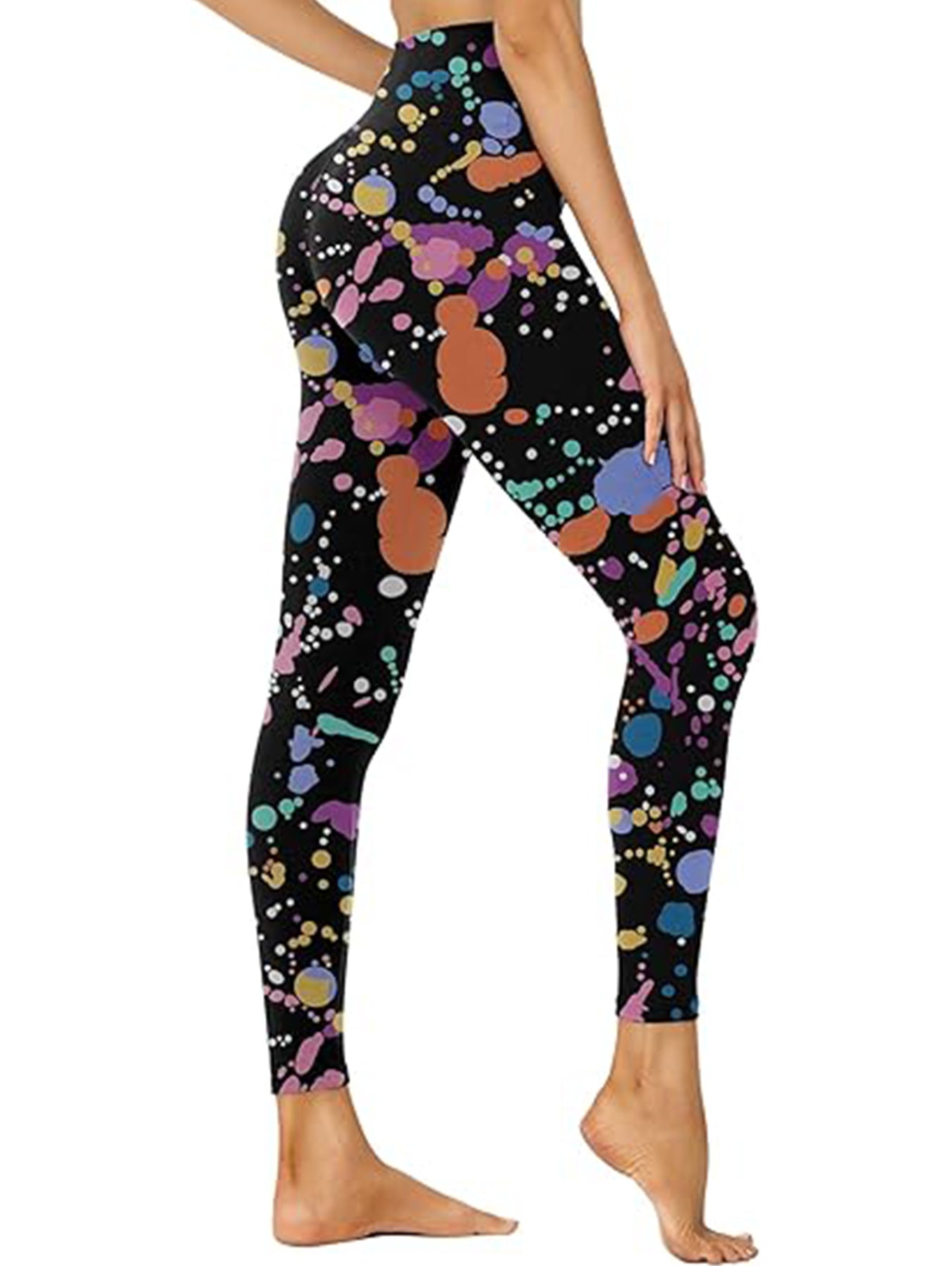 Leggings - Cropped High-waisted Print Color Inkjet