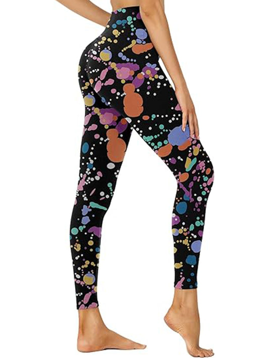 Leggings - Cropped High-waisted Print Color Inkjet