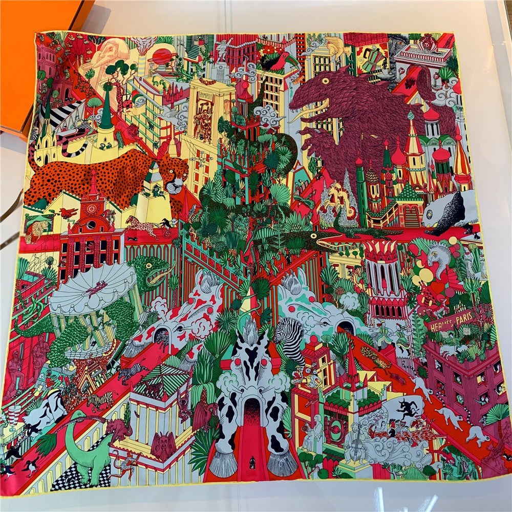 Handmade Hemming Twill Silk Printed Shawl