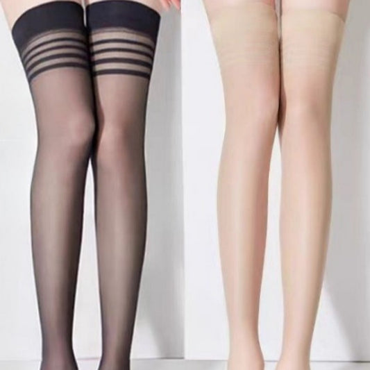 Two Long Stockings Women's Summer Thin Black Flesh-colored Anti-hook Silk Over The Knee Socks Non-slip High Socks