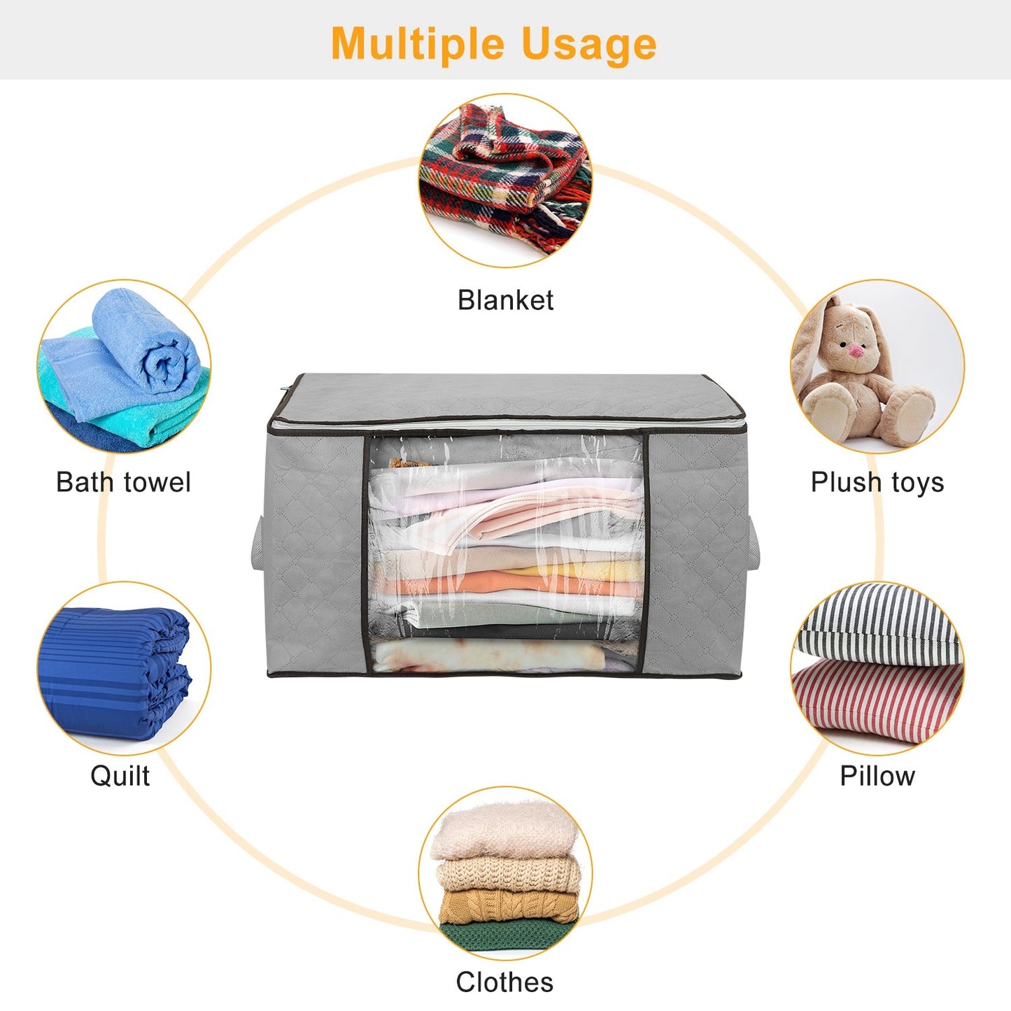 2Pcs Clothes Storage Bag 90L Per Bag With Thick Fabric Clear Window Dual-Zipper For Clothes Comforters Blankets Bedding