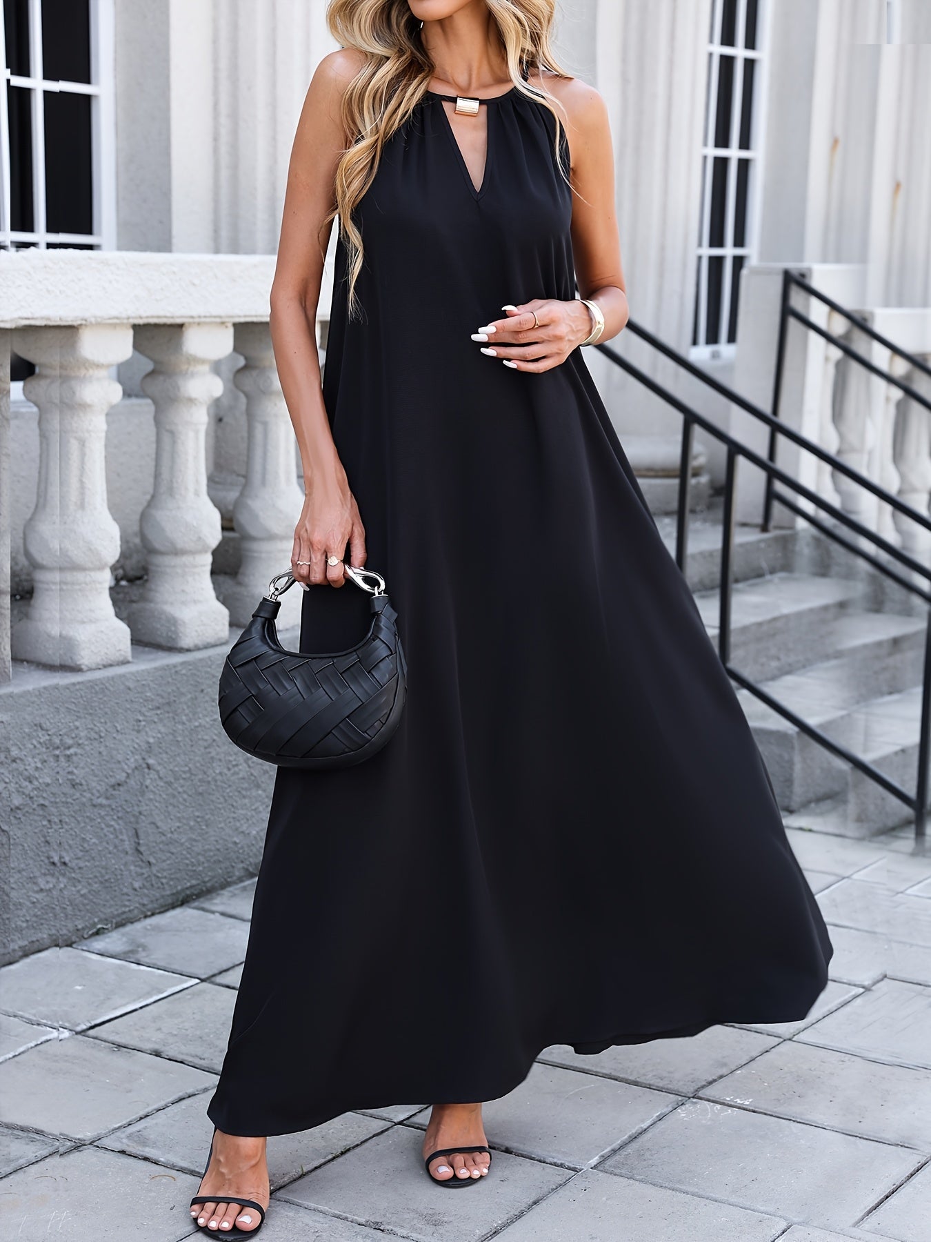 Women's Loose Casual Dress - Essential For Summer Beach Vacations, Festival Off-the-Shoulder Deep V Tie Holiday Dress