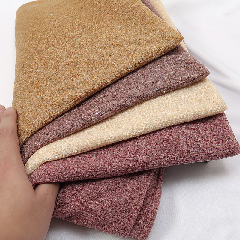 Hemp Wrinkle Starry Hot Rhinestone Headscarf Female Pleated