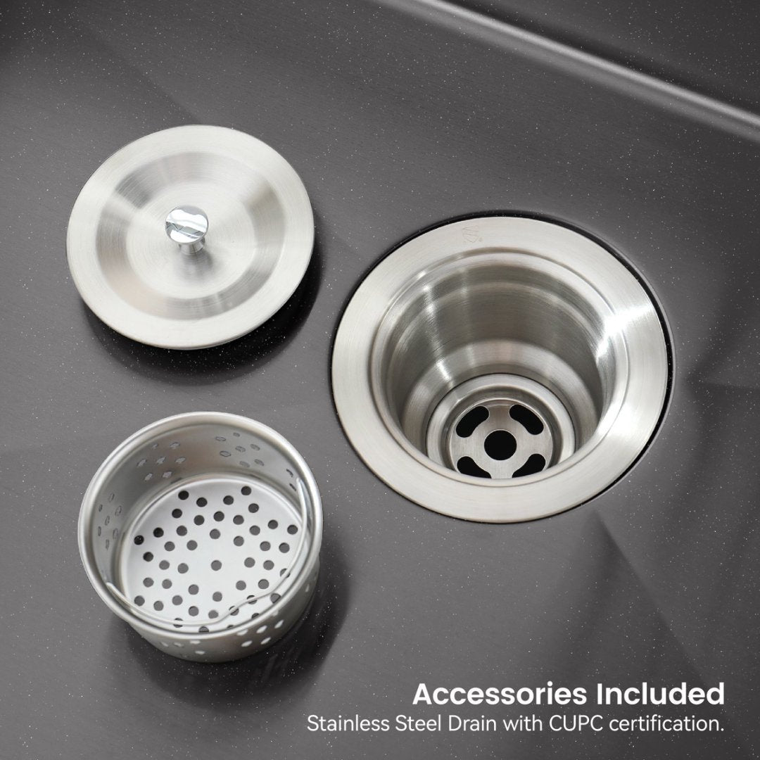 Stainless Steel Kitchen Sink, Single Bowl, Overmount Handmade Sink In Black, With US Standard Drain And Hook, LS-SSBL01