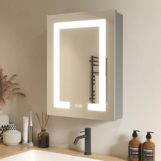 LED Bathroom Wall Medicine Cabinet Mirror Lighted Mirror With Storage Recessed Or Surface Dimmable 3 Colors Temperature Anti-Fog Adjustable Shelf 2 Sockets 2 USB Interfaces
