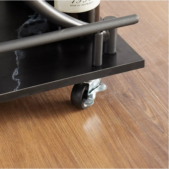 2-Tier Bar Cart,Black Wine Cart With Wine Rack & Glass Holder,Mobile Bar Serving Cart,for Party,Home,Rolling Drink Trolley For Living Room