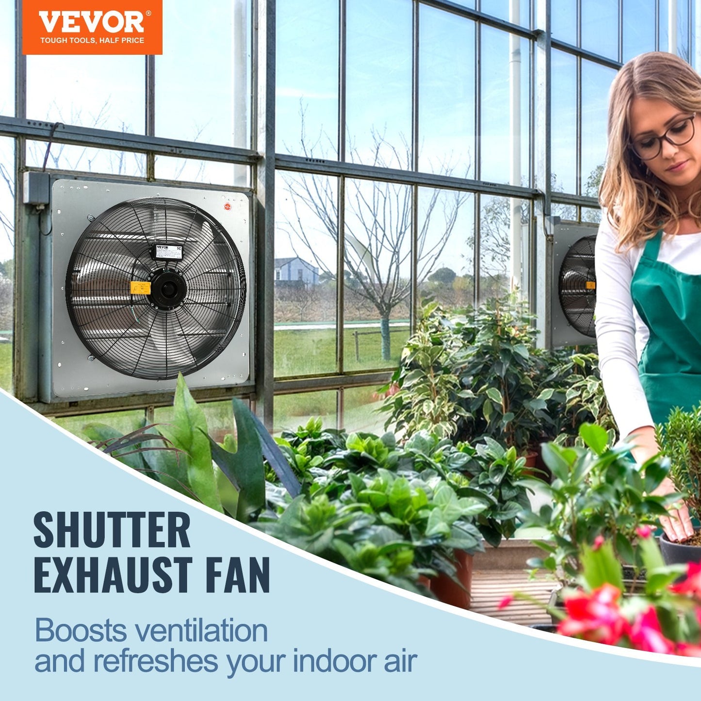 24 Shutter Exhaust Fan, High-speed 3320 CFM, Aluminum Wall Mount Attic Fan With AC-motor, Ventilation And Cooling For Greenhouses, Garages, Sheds, Shops, FCC