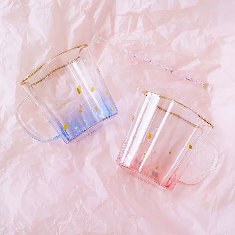 Italian Five Pointed Star Gold Rim Transparent High Borosilicate Glass Cup