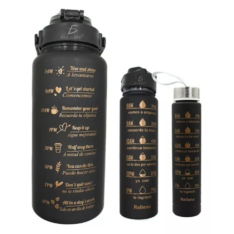 Trio Motivational Glass Triple Bottle Gym 3 Pieces