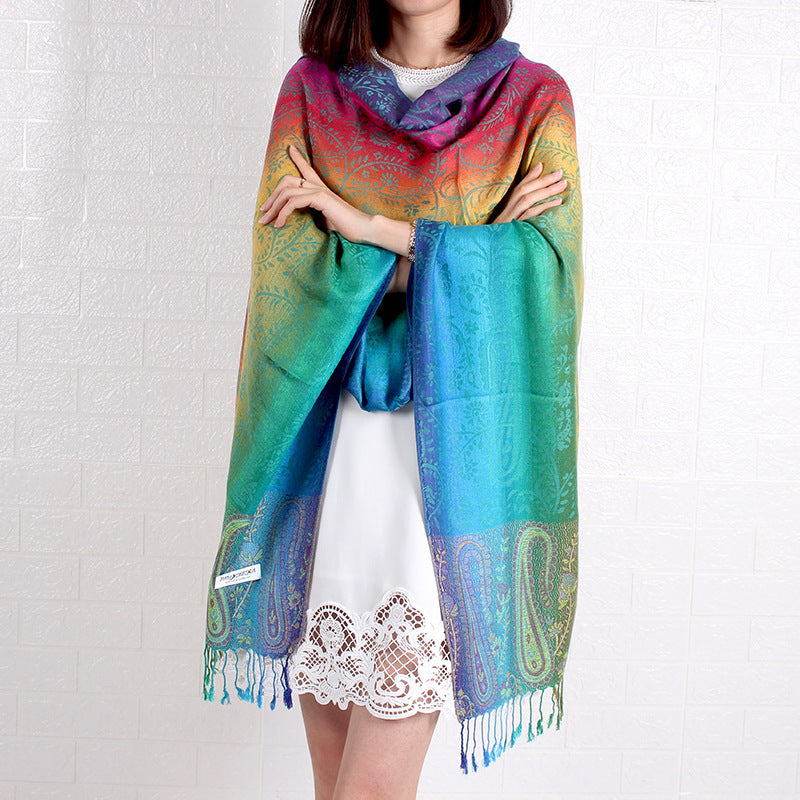 Tassel Jacquard Cotton Linen Large Scarf Air Conditioning Shawl