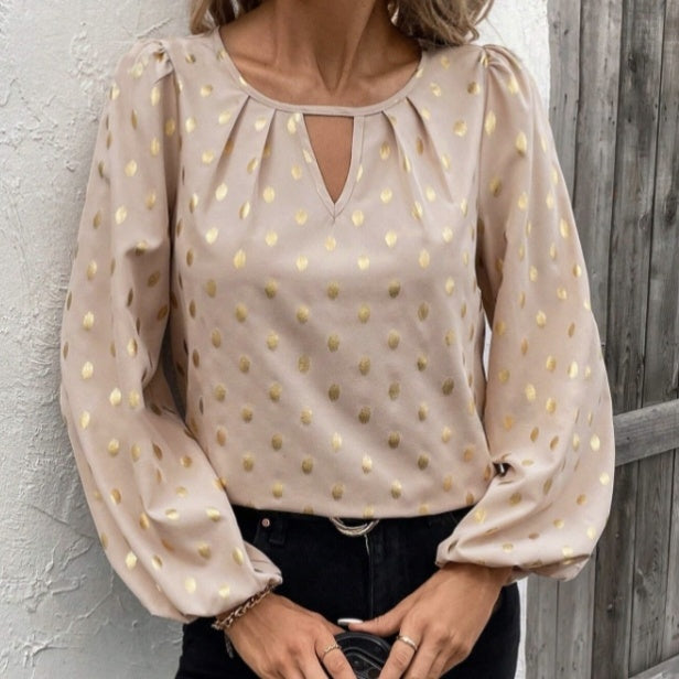 Women's Notch V-neck Long Sleeved Shirt Top