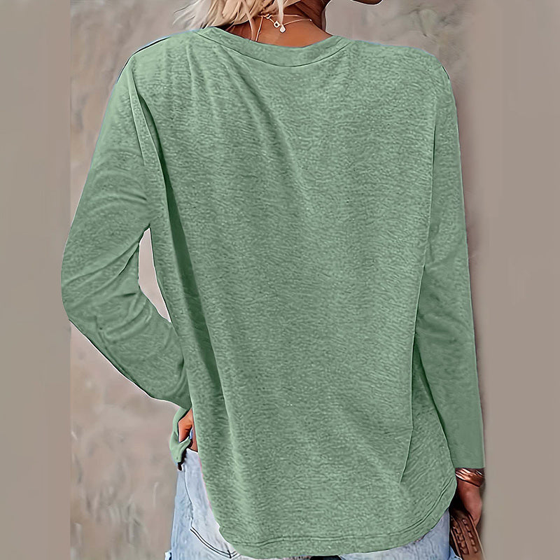 Basic Solid Color Women's Two-Piece Outfit Round Neck Long Sleeve Casual Tops For Spring & Fall