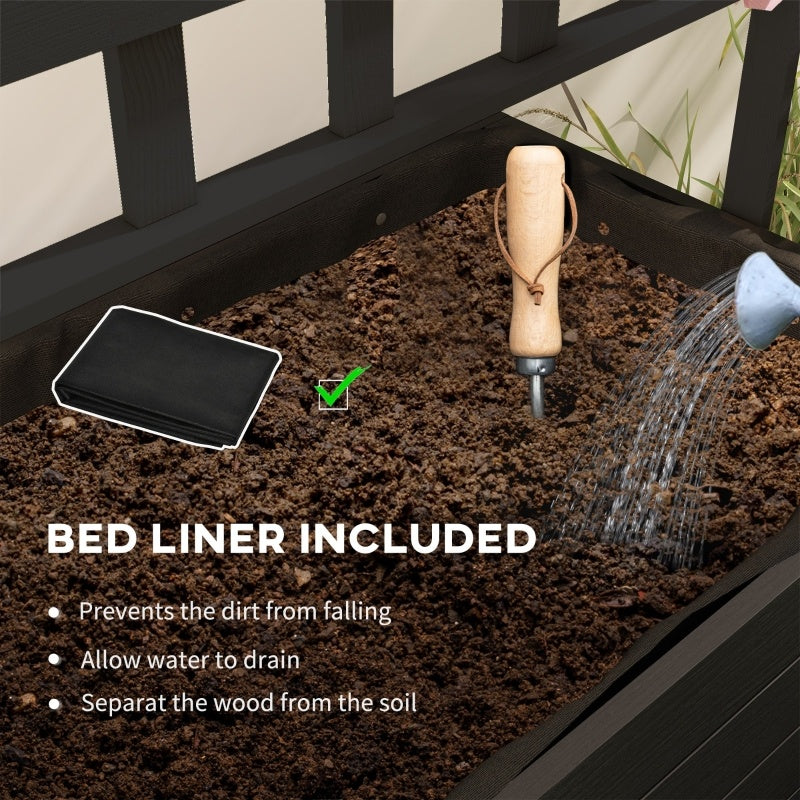 Raised Garden Bed With Trellis And Wheels, Outdoor Planter Wooden Elevated Garden Bed