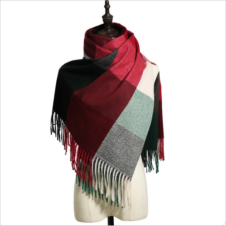 Shawl Scarf Winter Warmth Cashmere Tassel Plaid Long Bib