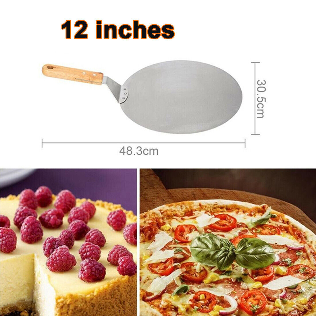 12Inch Stainless Steel Pizza Paddle Peel Bakers BBQ Oven Tray Wooden Handle UK