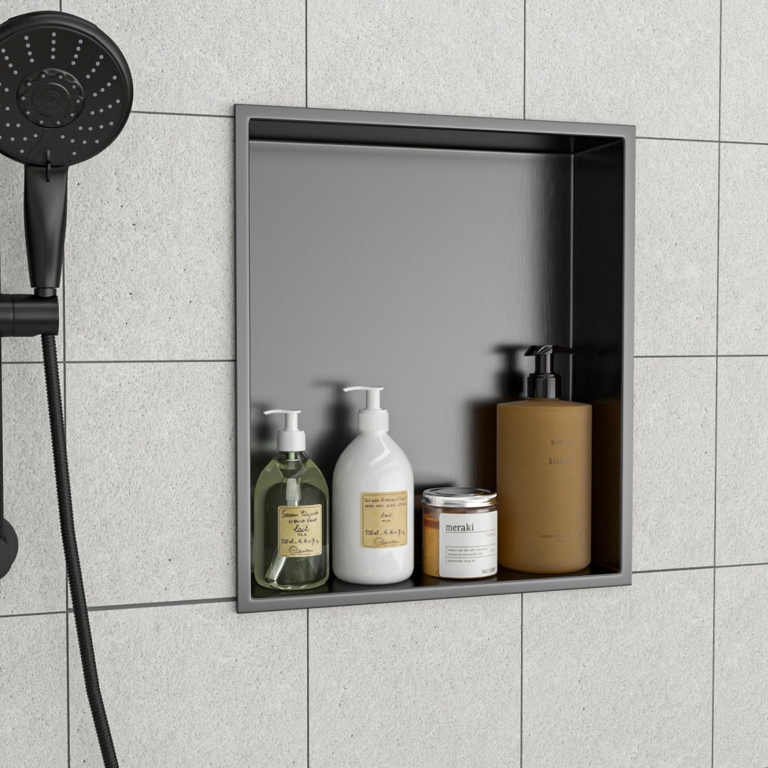 17 X 15 In Stainless Steel Shower Niche, Gunmetal Black, Waterproof, Easy Installation, Corrosion-Resistant